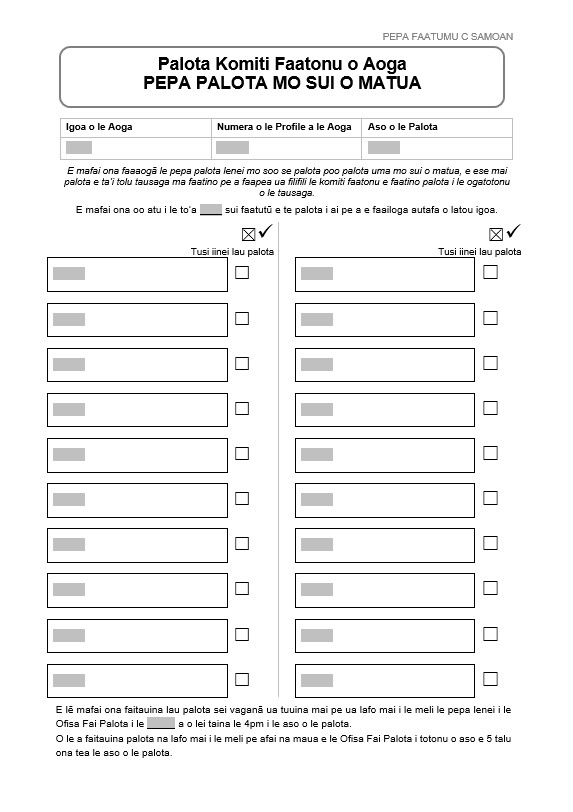 Form C in Samoan: School Board Election Parent Representative Voting Paper. For use in all elections for parent representatives, except when a board opts into the mid-term election cycle in a triennial election year.
