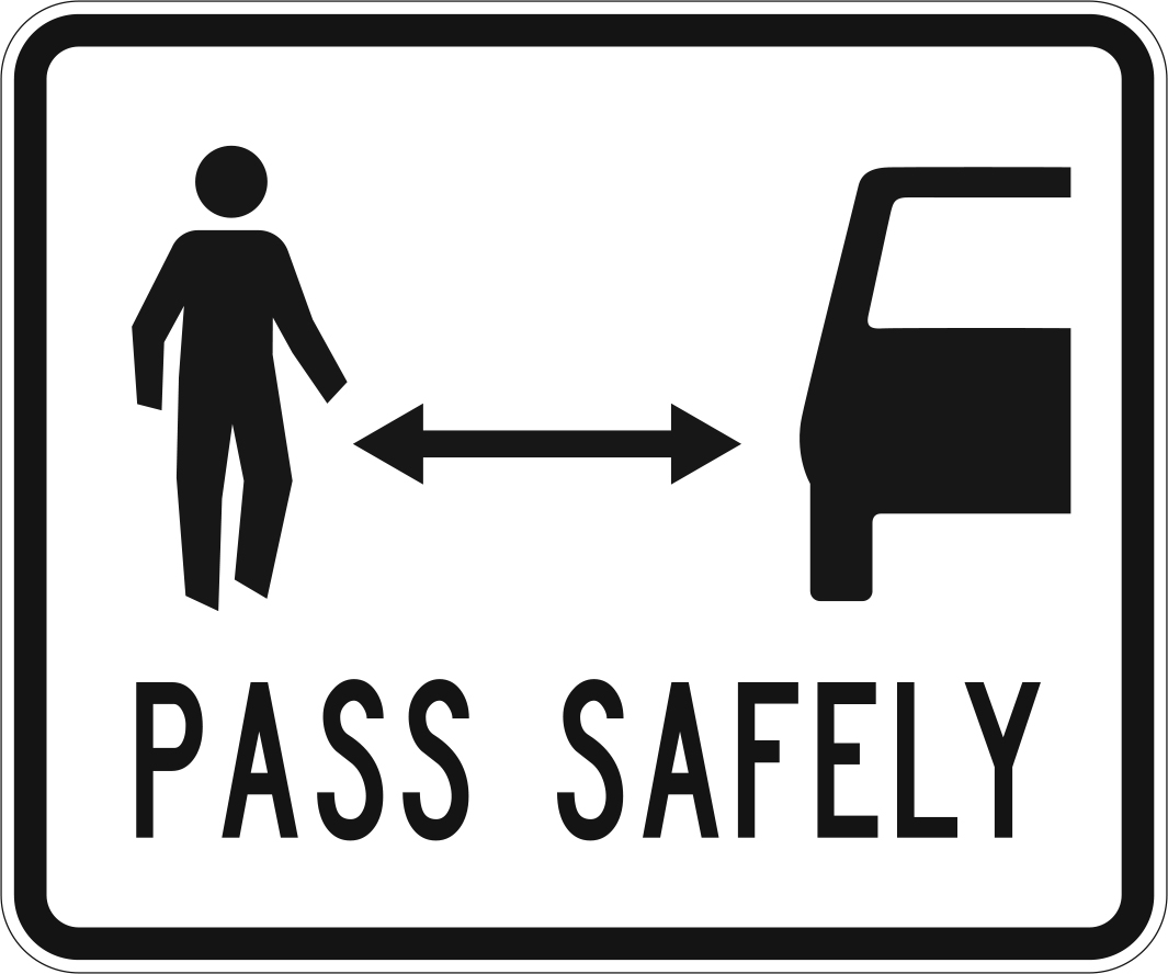 Figure separated by car with text below saying 