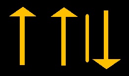 From left: two upwards pointing arrows, yellow line, one downwards facing arrow