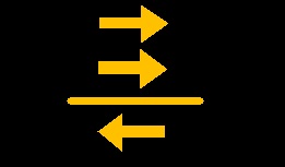 From top: Two arrows on top of one another pointing to the right, yellow line, arrow pointing to the left