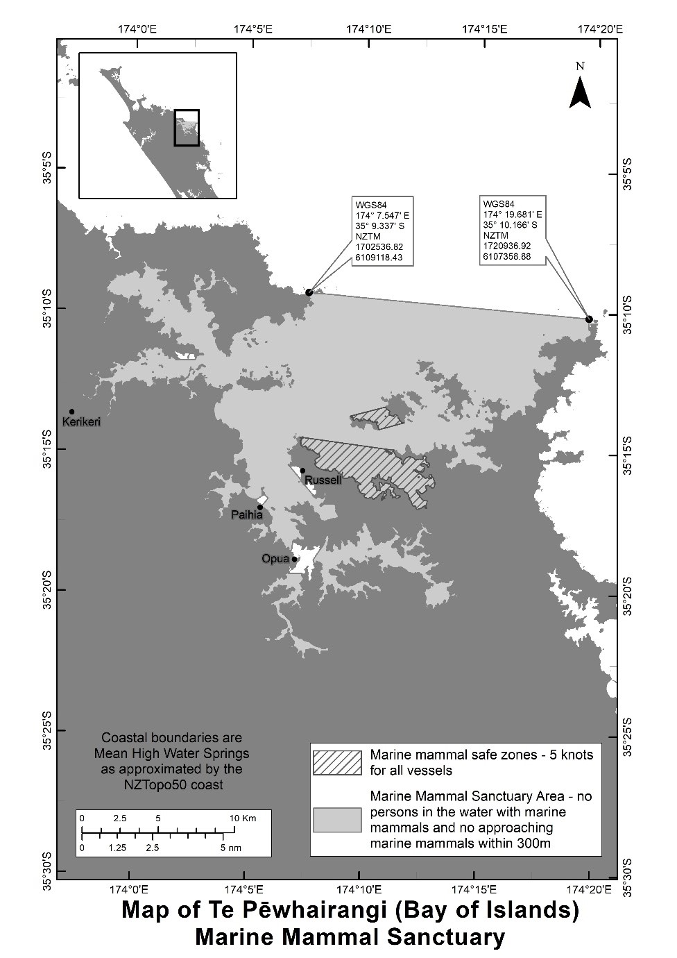 Map of Te Pewhairangi (Bay of Islands) Marine Mammal Sanctuary