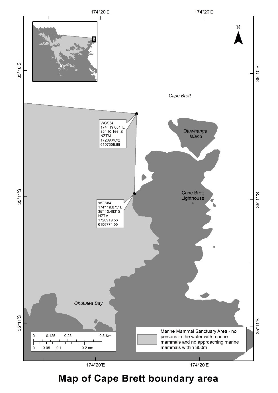 Map of Cape Brett boundary area
