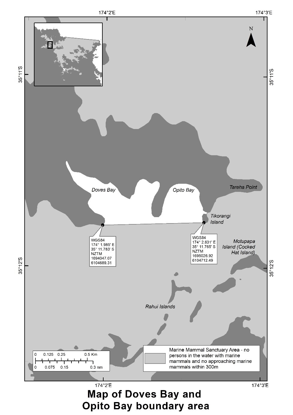 Map of Doves Bay and Opito Bay boundary area