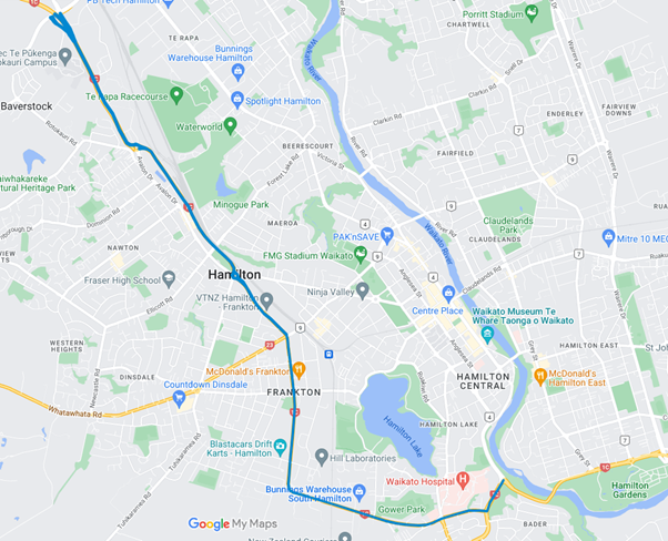 Map 4: Waikato Stadium Clean Transport Route